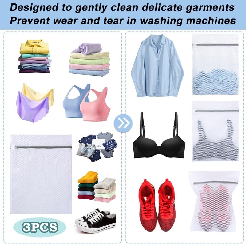 Vivifying 3Pcs Mesh Laundry Bags for Delicates, Honeycomb Mesh Wash Bags with Zipper for Washing Machine, Shoes, Lingerie, Socks and Stuffed Toys (Medium, 12.5 x 16Inches) - Image 2